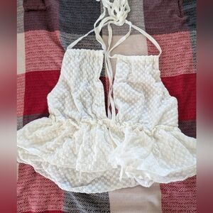 SHEIN White Ruffle Halter Crop Cami
